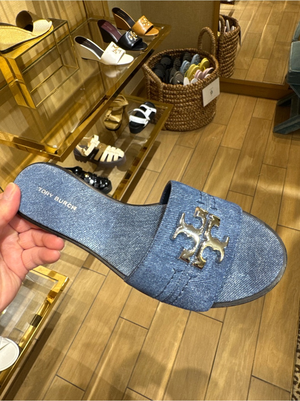 Tory Burch Everly Calf Leather Gold Signature Logo Slide
